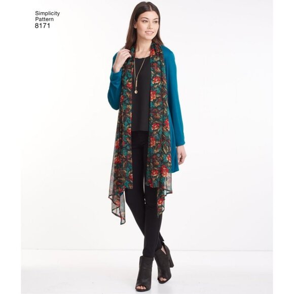 Misses Knit Cardigan Vest Pattern Draped Front Collar Simplicity 8171 XXS-XXL - Picture 5 of 9